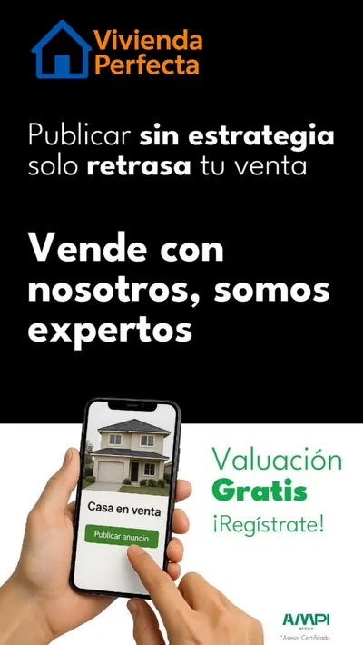 Anuncio de ejemplo de Vivienda Perfecta: «Publicar sin estrategia solo retrasa tu venta. Vende con nosotros, somos expertos»